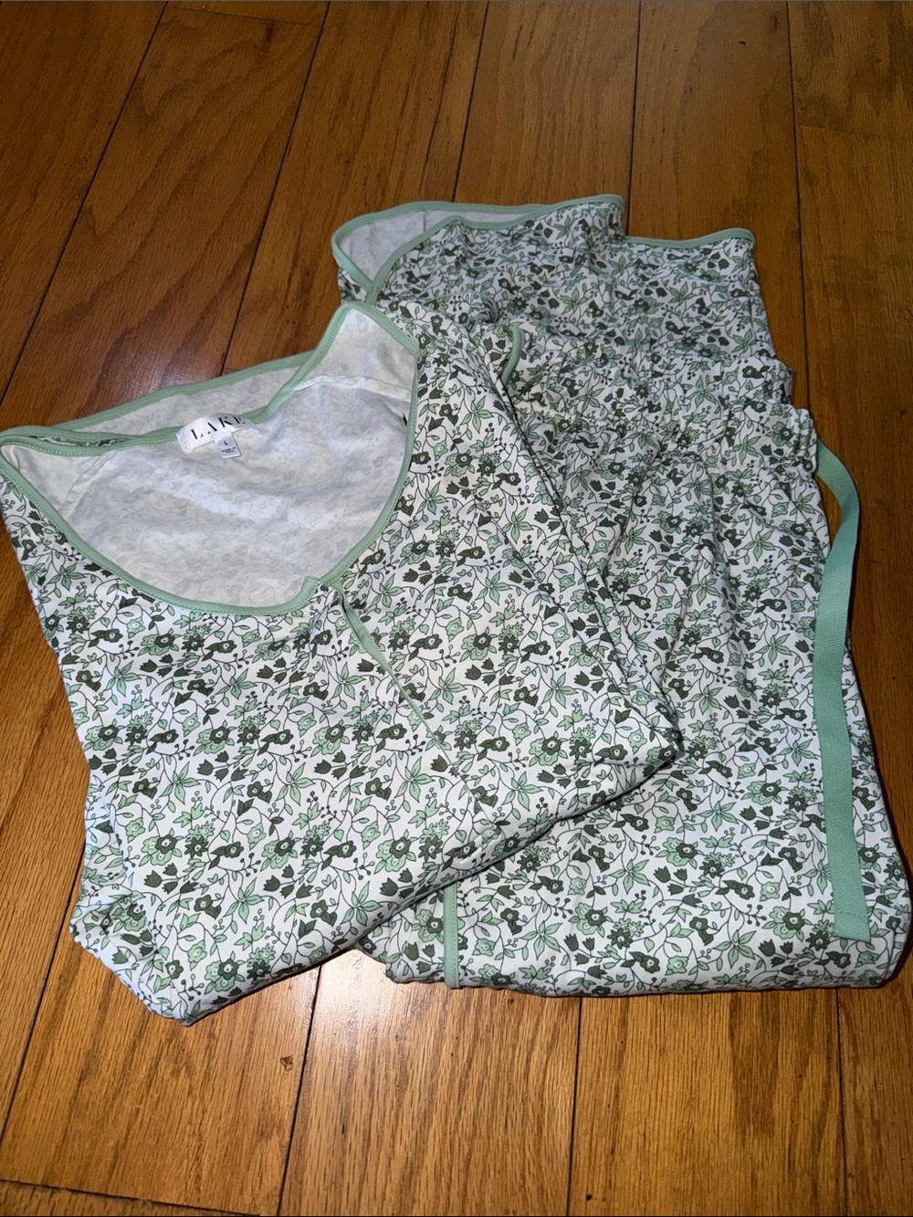Lake Green Floral Cotton Pajama Set with Mint Trim